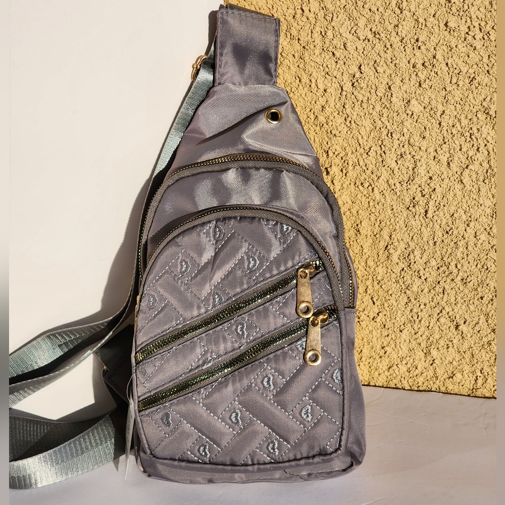Stylish Grey Sling Bag for Women 4 Zipper Pocket Crossbody Bags Purse - Picture 2 of 7
